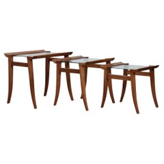 Set of three walnut nesting tables by Maxime Old, circa 1940