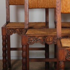 Set of 6 solid wood straw-seated chairs, French craftsmanship, 1950