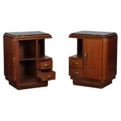 Pair of walnut and marble bedside tables from the 1940s