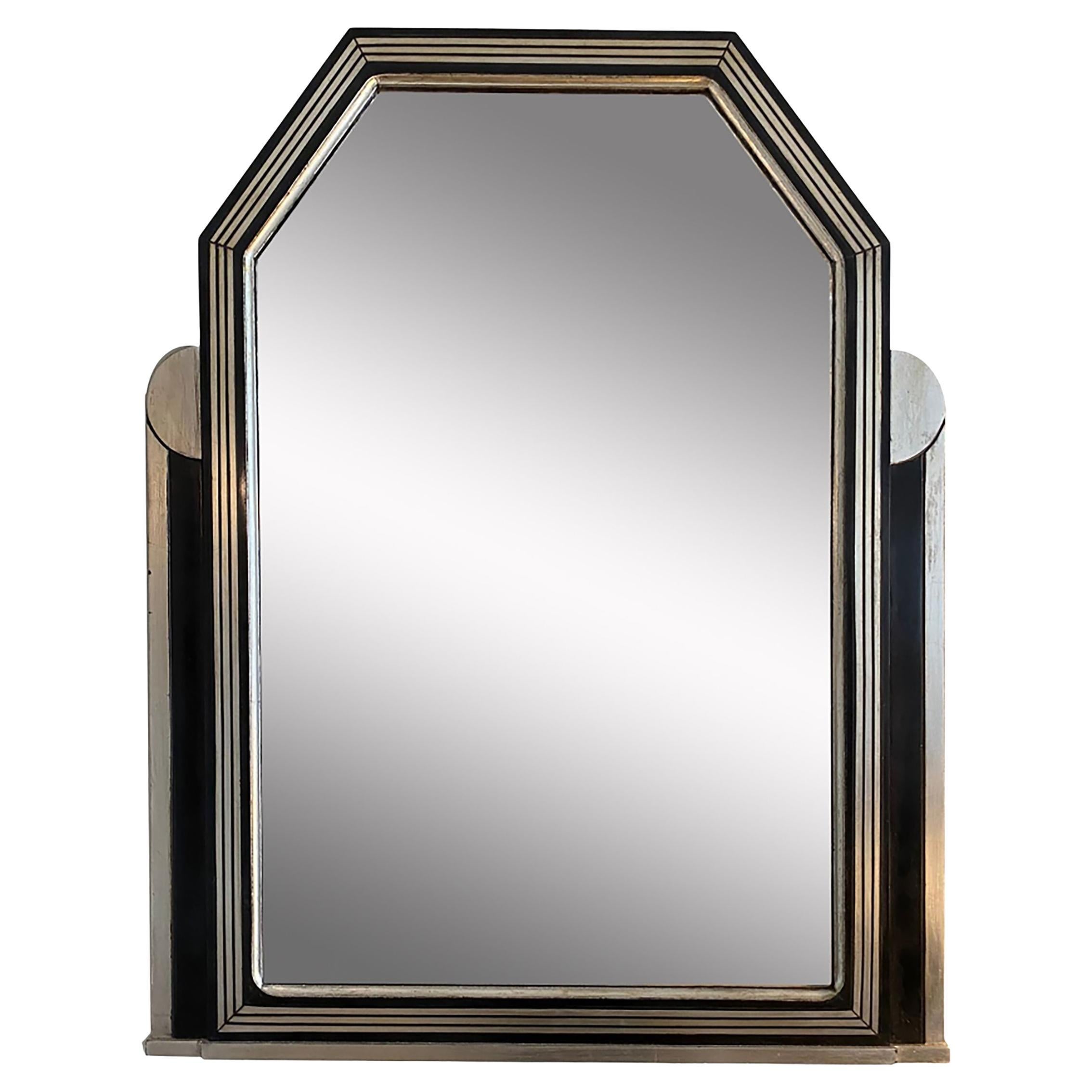 Specchio decorativo in nero e argento in stile Deco Mirror