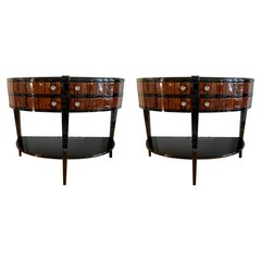 A very rare pair of Art Deco Demi-Lune consoles with drawers, authentic pieces