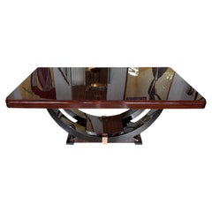 Original French Art Deco dining table in Macassar with sculptural gondola base