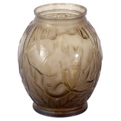 Signed Art Deco Vase with Elephants
