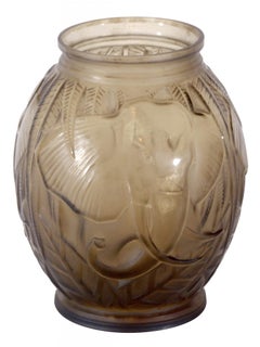 Signed Art Deco Vase with Elephants