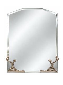 Art Deco Wall Mirror, Metal & Glass, France, Dancers Motif, 1930