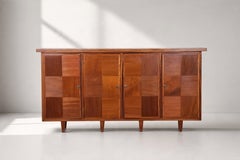 French Modernist Four-Door Sideboard, Walnut Checkerboard Front, 1940s