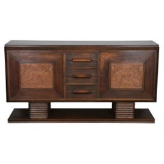 French Art Deco Sideboard, Carved Oak, Gazelle Panels, Column Base, 1940s