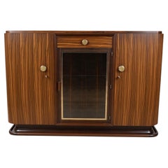 French Art Deco Sideboard, Macassar Ebony and Brass, Glass Vitrine, 1930s