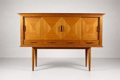 Cherry Highboard Sideboard, Geometric Marquetry, Germany, 1950s