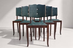 Set di sei sedie da pranzo in stile Art Déco francese, in noce e vinile verde, anni ’30