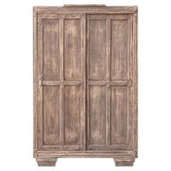 French Parisian Sliding-Door Armoire, Stripped Pine, 1940s