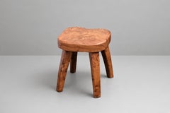 French Brutalist Stool, Carved Elm Burl, Organic Edge, 1960s