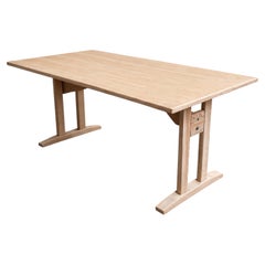 Brutalist Trestle Dining Table, Solid Pine, France, 1970s