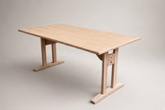 Brutalist Trestle Dining Table, Solid Pine, France, 1970s