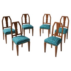 Sechser-Set Art-Déco-Esszimmerstühle, Nussbaum, Schweiz, 1930er Jahre