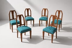 Sechser-Set Art-Déco-Esszimmerstühle, Nussbaum, Schweiz, 1930er Jahre