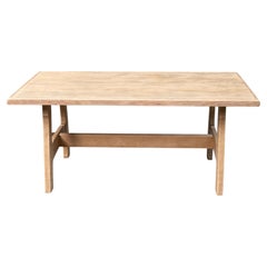 French Provincial Bleached Oak Trestle Dining Table, 1950s