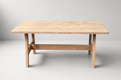 French Provincial Bleached Oak Trestle Dining Table, 1950s
