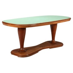 Italian Mid-Century Dining Table, Cherry and Green Glass Top, 1950s