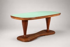 Italian Mid-Century Dining Table, Cherry and Green Glass Top, 1950s
