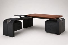 Italian Postmodern Executive Desk, Lacquered Wood and Steel, 1980s