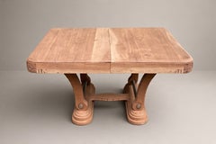 French Art Deco Extending Dining Table, Bleached Mahogany, Carved Base, 1930s