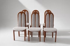 Set di sei sedie da pranzo in stile scandinavo moderno, in teak e tessuto, anni '70