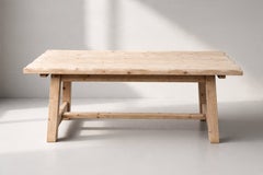 French Primitive Bleached Pine Farmhouse Dining Table, Trestle Base, 1950s