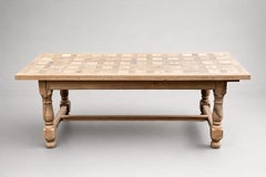 French Provincial Dining Table, Bleached Oak Parquetry Top, 1950s