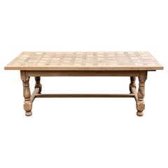 French Provincial Dining Table, Bleached Oak Parquetry Top, 1950s