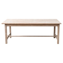 French Farmhouse Dining Table, Bleached Ash, Trestle Base, 1950s