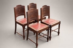Vierer-Set französischer Art-déco-Esszimmerstühle aus Eiche mit geschnitzten Rückenlehnen, 1930er Jahre