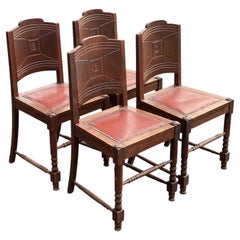 Vierer-Set französischer Art-déco-Esszimmerstühle aus Eiche mit geschnitzten Rückenlehnen, 1930er Jahre