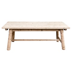 Bleached Pine Coffee Table, Cylindrical Legs, France, 1970s
