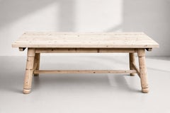Bleached Pine Coffee Table, Cylindrical Legs, France, 1970s