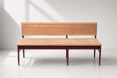 Industrial School Bench, Mahogany and Painted Steel, France, 1960s