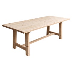 French Rustic Extending Farmhouse Dining Table, Solid Pine, H-Stretcher, 1960s