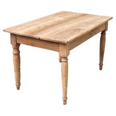 French Provincial Farmhouse Table, Bleached Walnut, Turned Legs, 1900s
