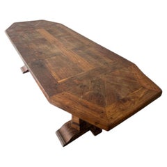 French Monastery Dining Table, Solid Oak, Trestle Base, 1940s