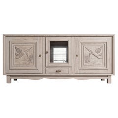 French Art Deco Sideboard, Carved Oak, Flying Birds Motif, 1940s