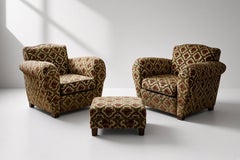 French Art Deco Club Armchair, Floral Cut Velvet Upholstery, 1940s