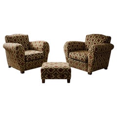 French Art Deco Club Armchair, Floral Cut Velvet Upholstery, 1940s