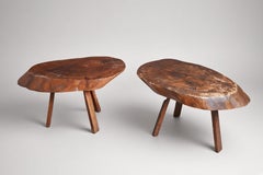 Brutalist Tripod Coffee Tables, Solid Hardwood, France, 1960s