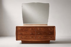 Italian Mid-Century Dresser With Mirror, Cherry and Parchment, 1950s