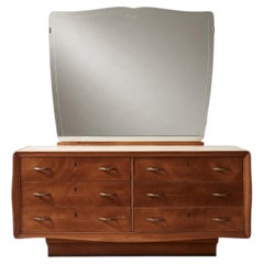 Italian Mid-Century Dresser With Mirror, Cherry and Parchment, 1950s