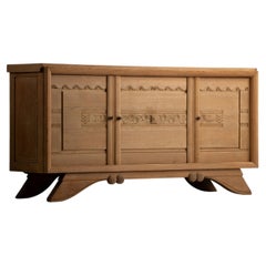 French Oak Sideboard, Three Doors with Floral Carvings, 1940s