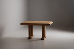 Pale Oak Dining Table with Rolled Edge and Turned Column Legs, 1940s