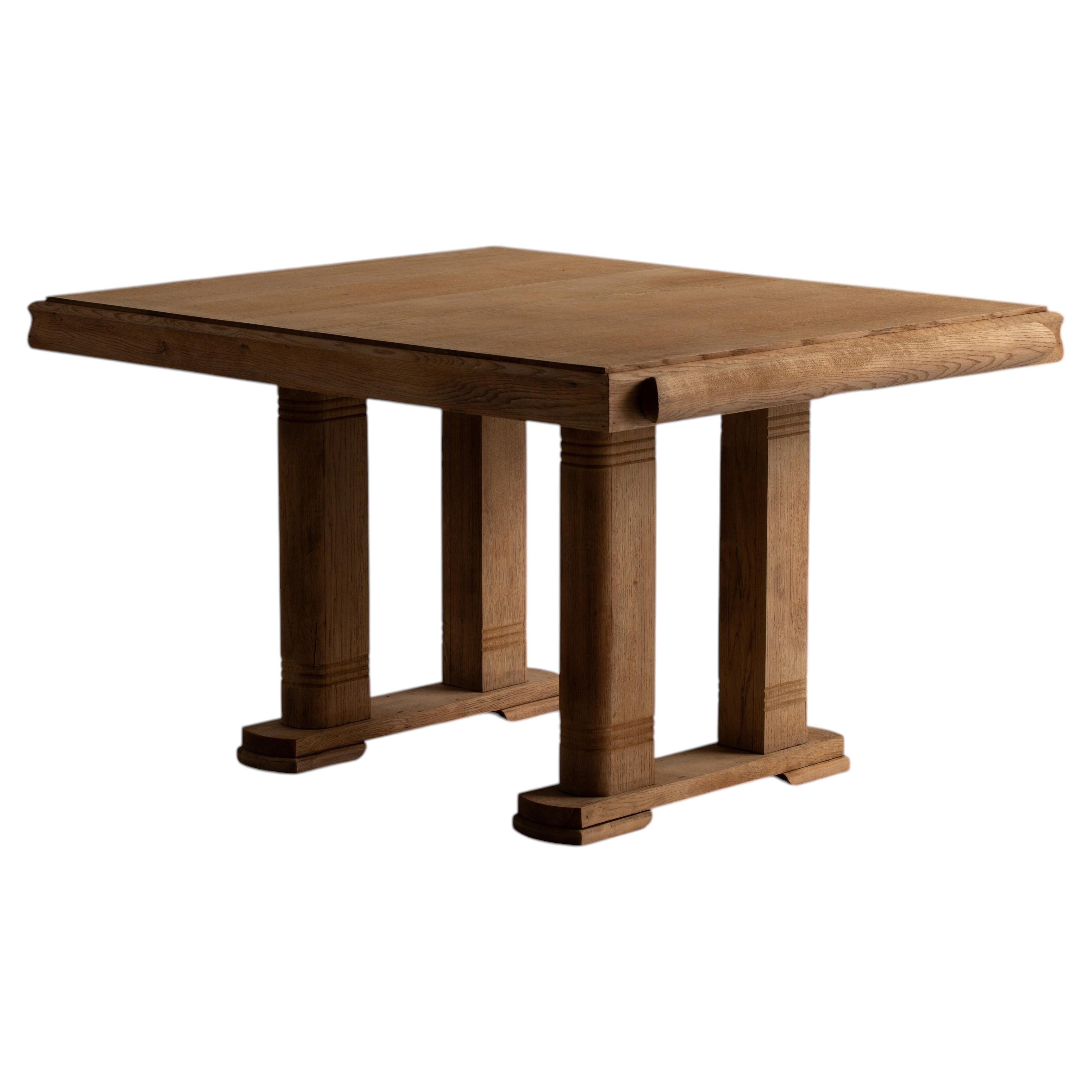 Pale Oak Dining Table with Rolled Edge and Turned Column Legs, 1940s For Sale