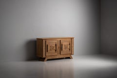 Brutalist Carved Oak Two-Door Sideboard with Geometric Medallion Panels