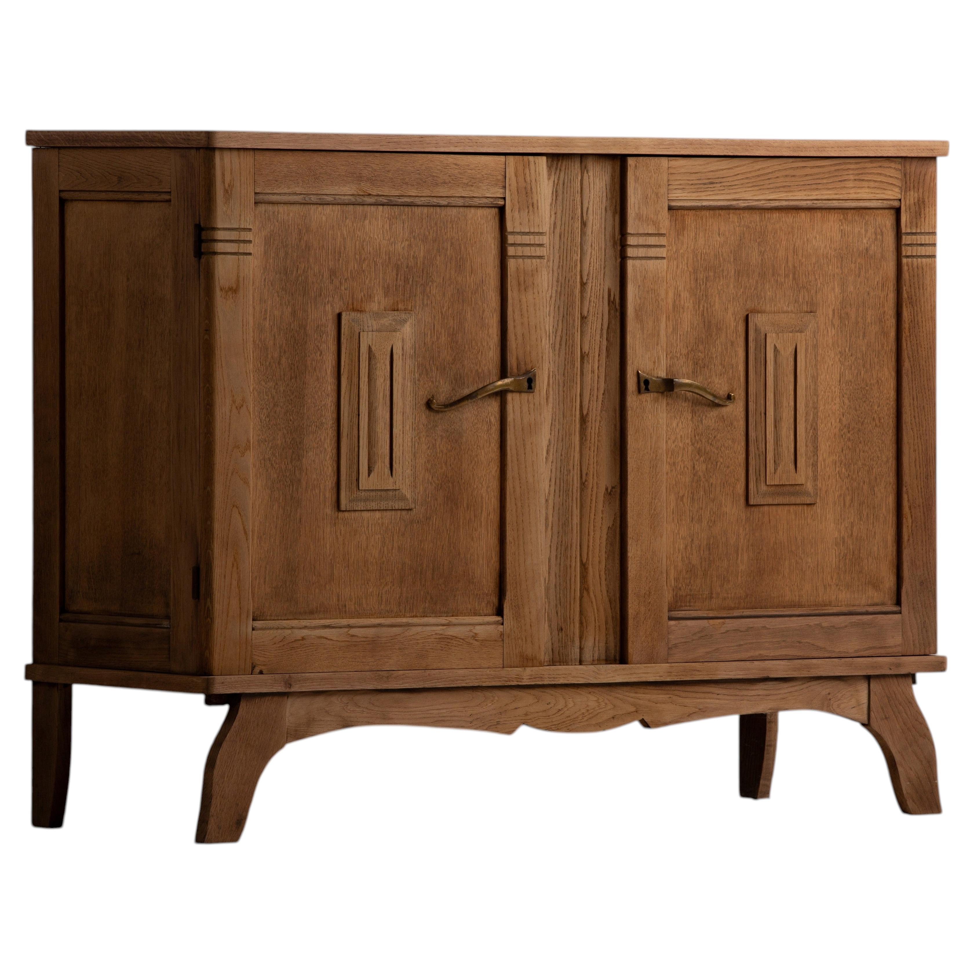 1940s French Solid Oak Two Door Cabinet with Reeded Panels